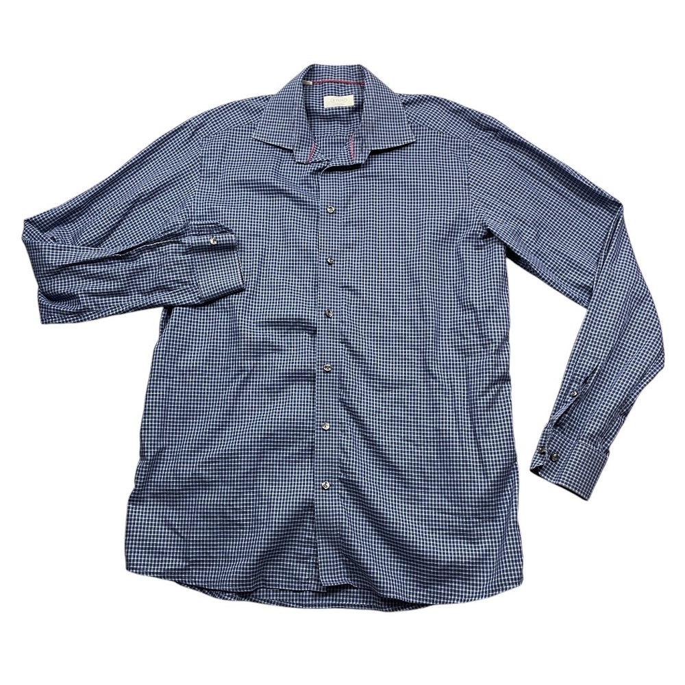 Eton 43 17 Mens Long Sleeve Blue Check‎ 100% Cotton Dress Shirt